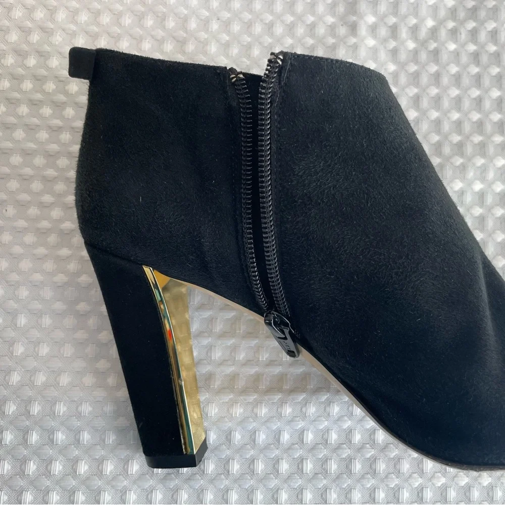 KATE SPADE Netta Gold & Black Suede Ankle Booties Women’s Size 7B Italy #700 - Picture 7 of 13